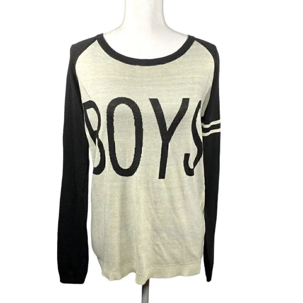 POL Graphic Long Sleeve “BOYS” Shirt Black and Beige Women’s Size Small